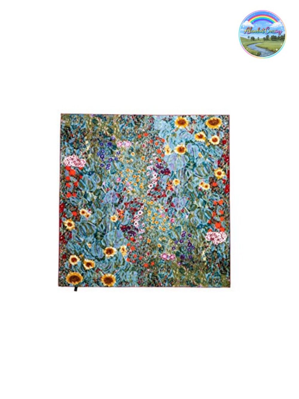 100% Silk Square Scarf 35.4in Van Gogh Painted Floral Wrap